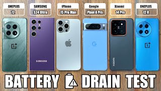 ONEPLUS 12 vs iPhone 15 Pro Max / Samsung S24 Ultra / Pixel 8 Pro / Xiaomi 14 - BATTERY DRAIN TEST