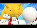 Educational cartoon - WINTER - Learn Numbers with Dino dinosaur and Dina by playing Snowman Bowling!