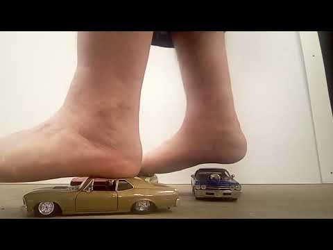 4 more classic cars crushed barefoot #bigfeet #stomping #crushing #barefoot #toycarcrush #giantfeet
