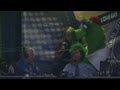 The Phanatic jokes around in the Padres booth