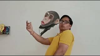 How to draw 3D painting of monkey with mobile||Painting of monkey on wall||Art with Naresh
