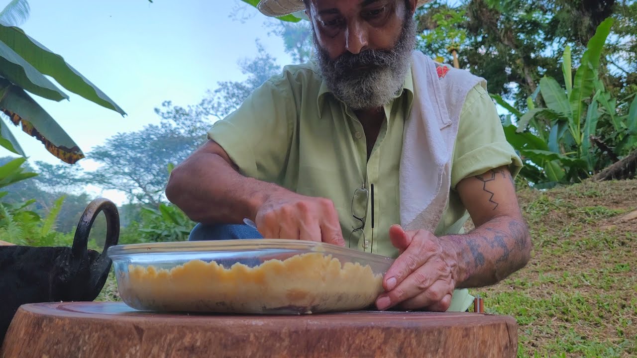 Fresh and Natural Heart of Palm Pie Baked in The Stone Oven, Rustic Outdoor Dinner