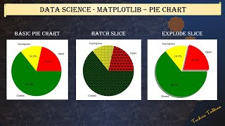 Basic pie chart,  Hatch pie chart - Explode and Shadow using Matplotlib