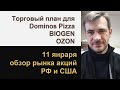 Торговый план для Dominos Pizza, BIOGEN, OZON/ Обзор рынка акций РФ и США