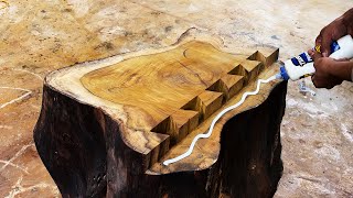 Building a Spectacular and Imposing Table from a Giant Tree Trunk || Amazing Woodworking Feat