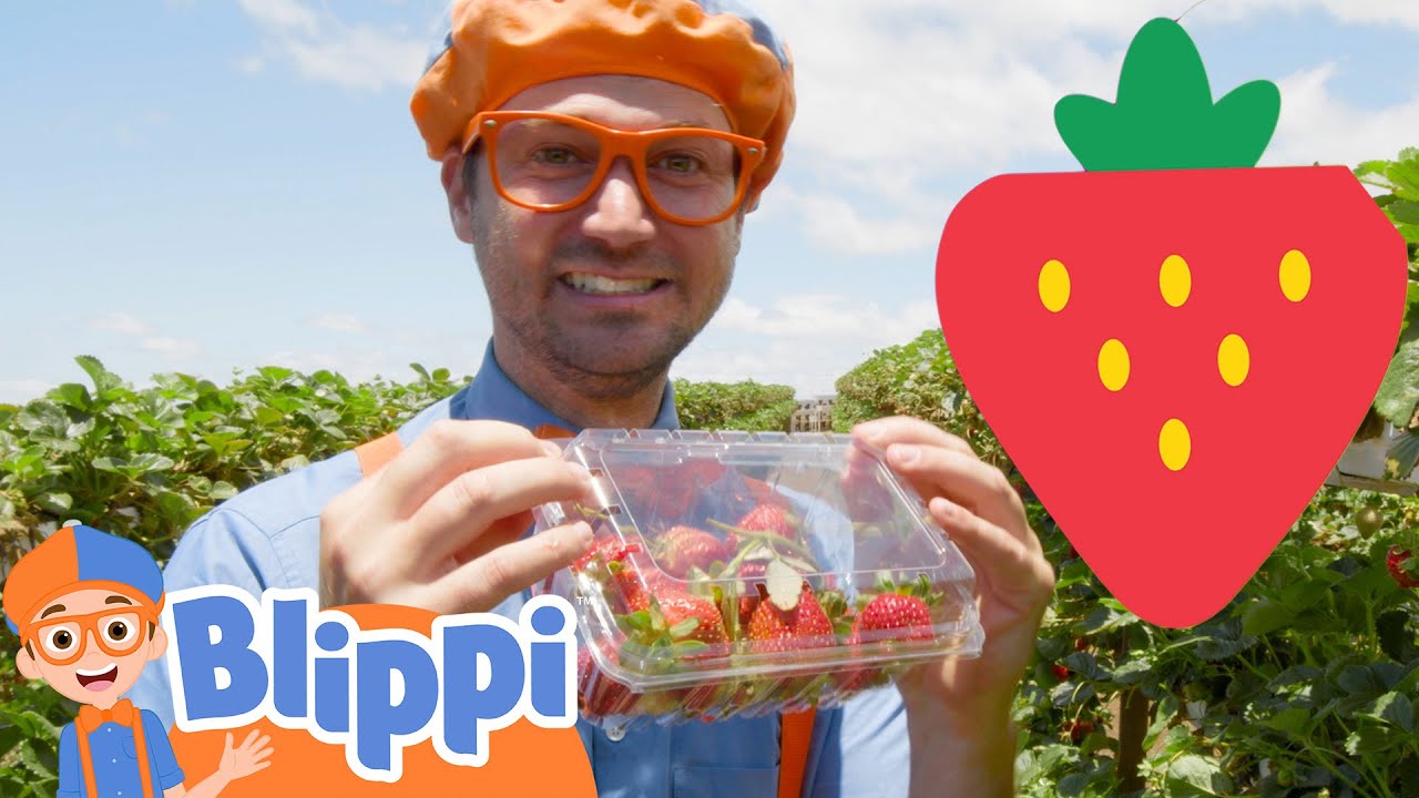 Strawberry Picking with Blippi  Blippi Visits Tanaka Farm  Healthy Eating  Educational Videos