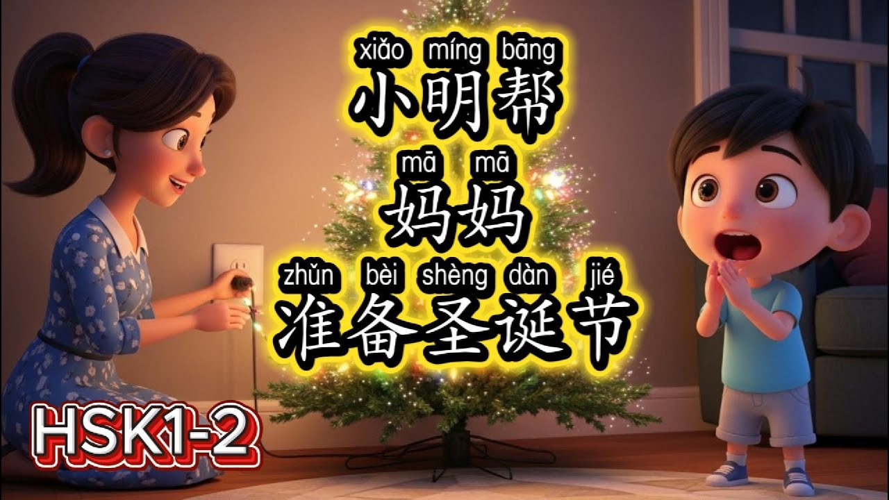 小明帮妈妈准备圣诞节 | HSK 1–2 Chinese Story for Beginners | Learn Chinese with Easy Stories