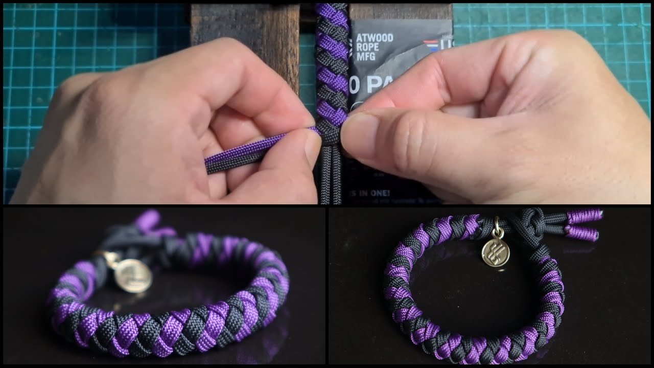 How to Make 4 Strand Round Braid Knot Paracord Bracelet with Diamond Knot using Flat Cord No Shackle