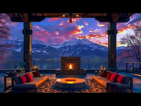 Soothing Jazz Piano Music for Sleep & Relax | Cozy Spring Forest Room Ambience with Fireplace Sounds