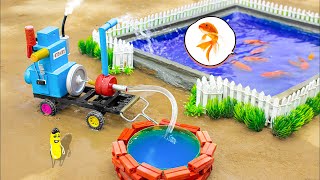 Wadidau!! diy tractor supply water pump diesel engine science project | fish farming science project