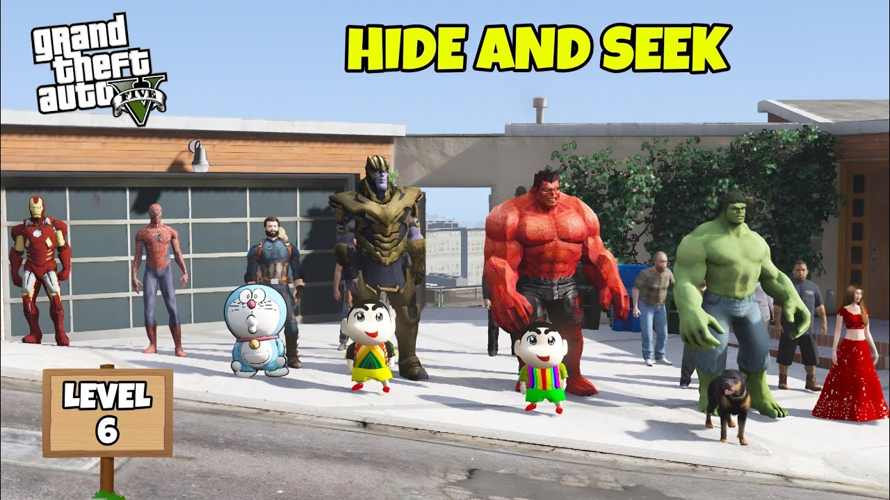 GTA 5 : FRANKLIN, SHINCHAN AND PINCHAN PLAYING HIDE AND SEEK 😯 LEVEL 6
