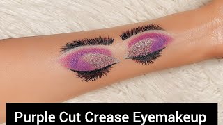 Purple Cut Crease Eyemakeup| Purple Glitter Eyemakeup | Half Cut Crease Eyemakeup