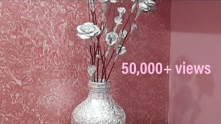 how to make vase and flowers with aluminium foil #craftbeauty