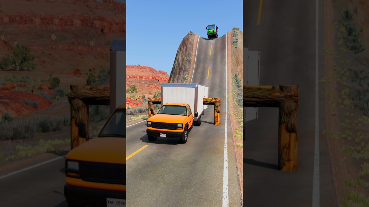 Trucks & School Bus vs Log Trap - BeamNG.drive 