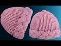 Gorro tejido a Crochet paso a paso con trenzas gruesas 3D en punto tunecino