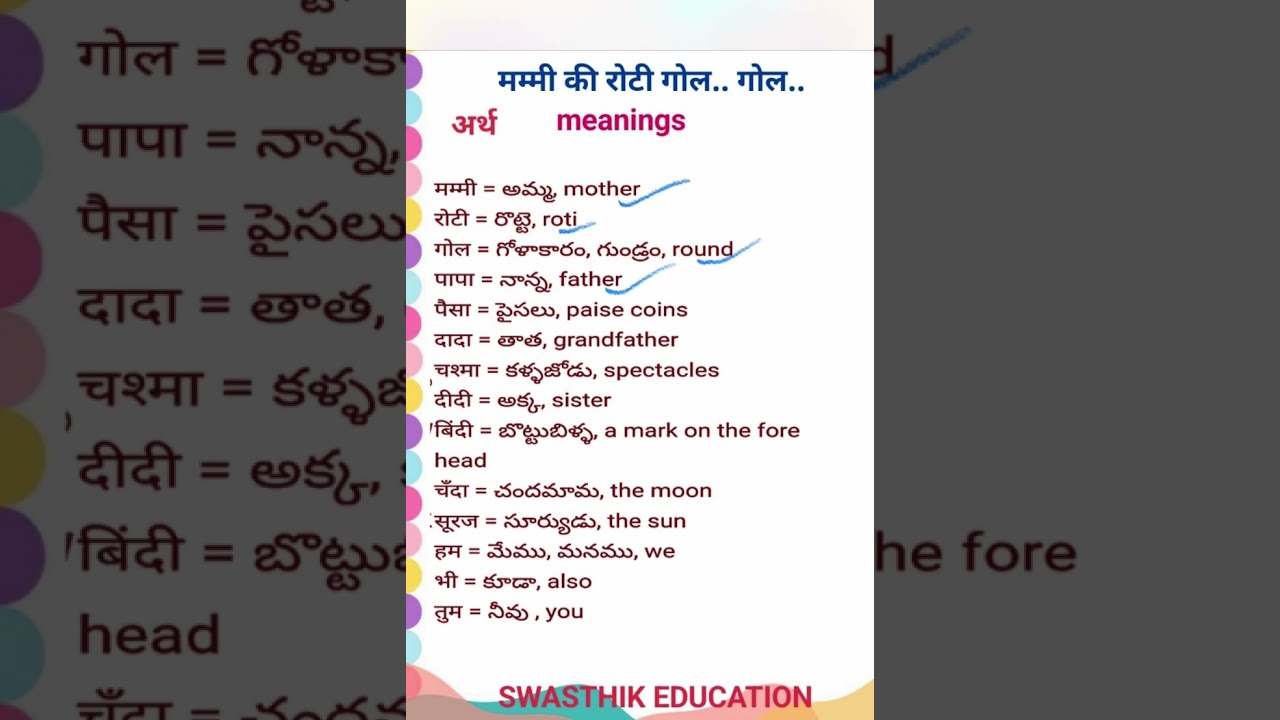 #AP#hindi#sl#content#6th class#unit@1#lesson@#mammy ki rooti gool#meanings#hindi#english#telugu