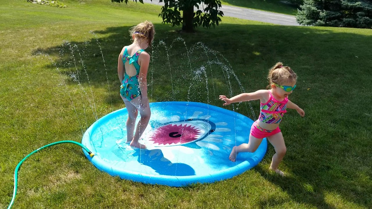 Playing with our splash pad mat
