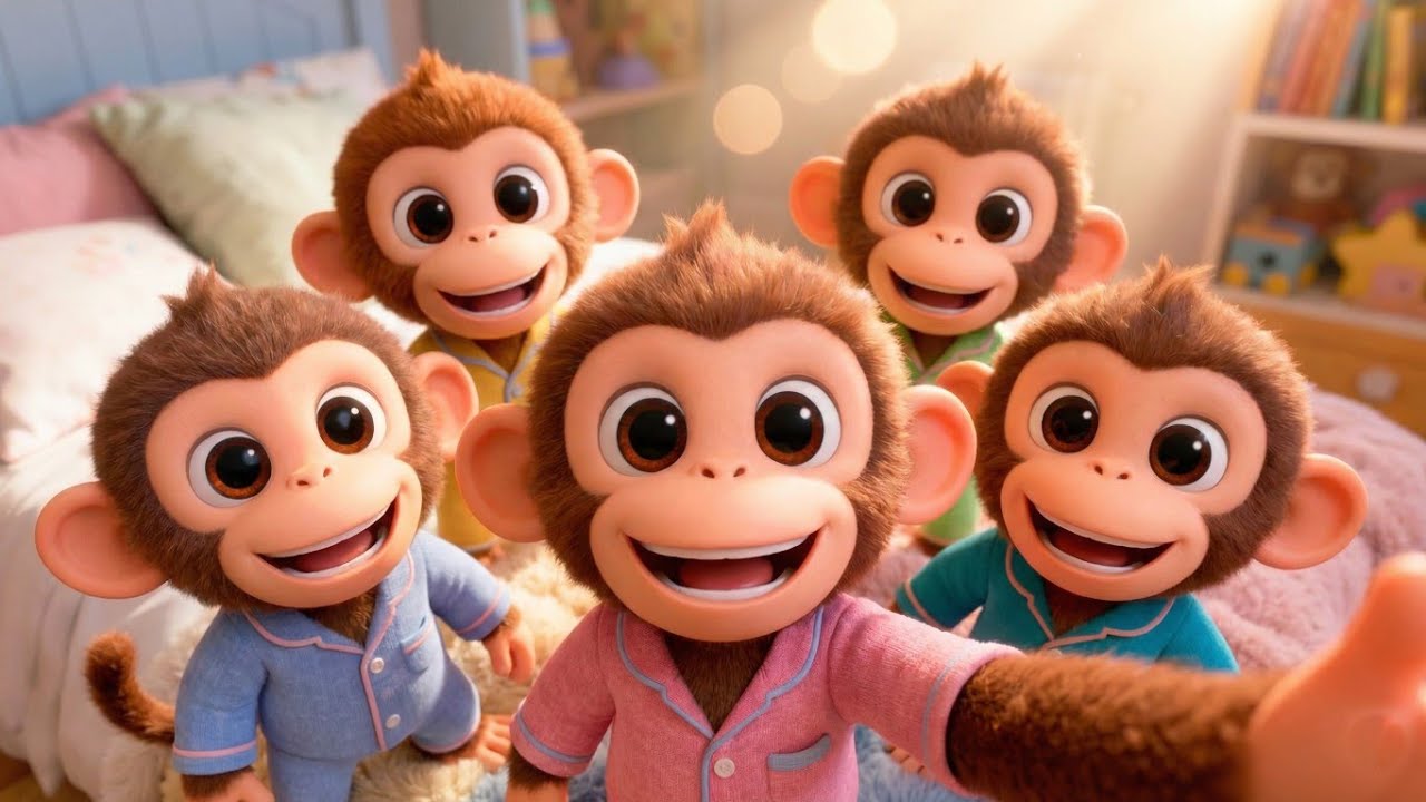 Five Little Monkeys Jumping - Nursery Rhymes | Fun Kids Songs