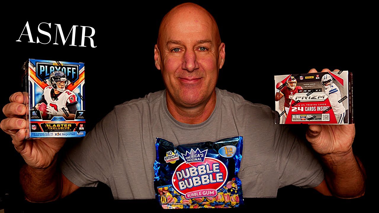ASMR: FOOTBALL CARDS AND BUBBLE GUM~AWESOME PULLS!! SOFT SPOKEN~EAR TO EAR