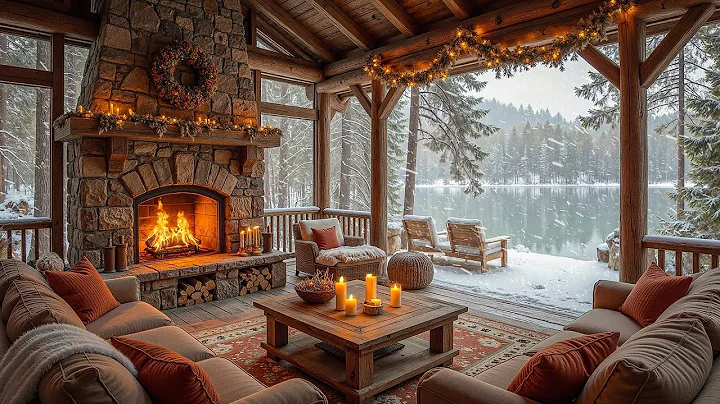 Winter Wood Cabin with Warm Fireplace Ambience 🔥 Smooth Jazz Piano Music for Holiday Retreat