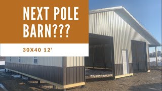 30x40 12’ pole barn with 6’ porch under construction in Ohio..