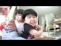 ヨーグルトを取り合う兄妹