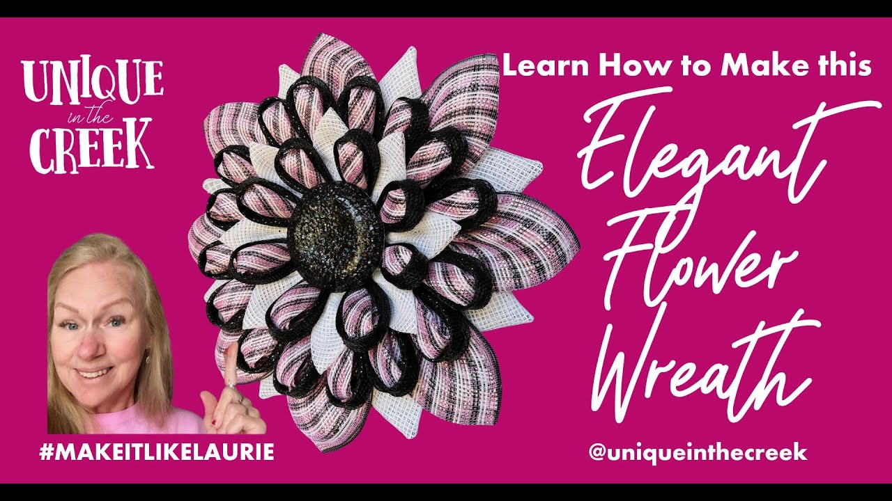 VARIOUS PETALS | Learn How to Make this Stunning Pink, Black And White Flower Deco Mesh Wreath!
