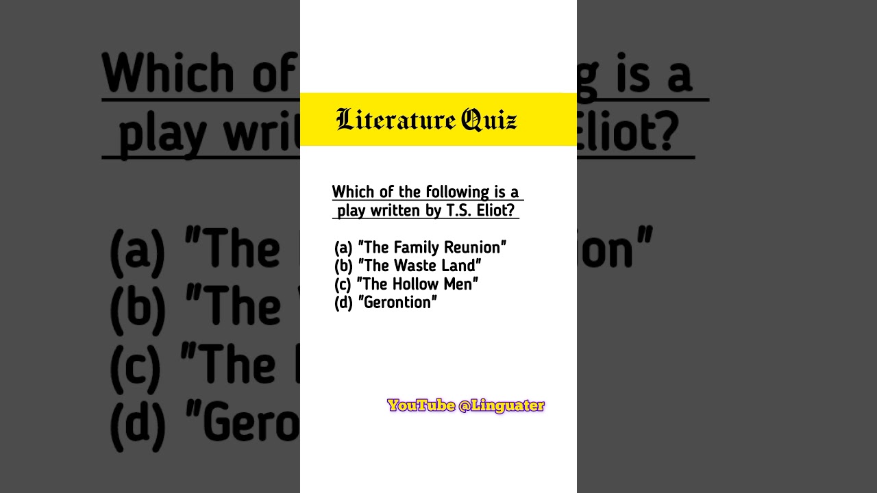 MCQ on TS Eliot - TS Eliot Biography - TS Eliot Bio - TS Eliot biography and works - TS Eliot Quiz