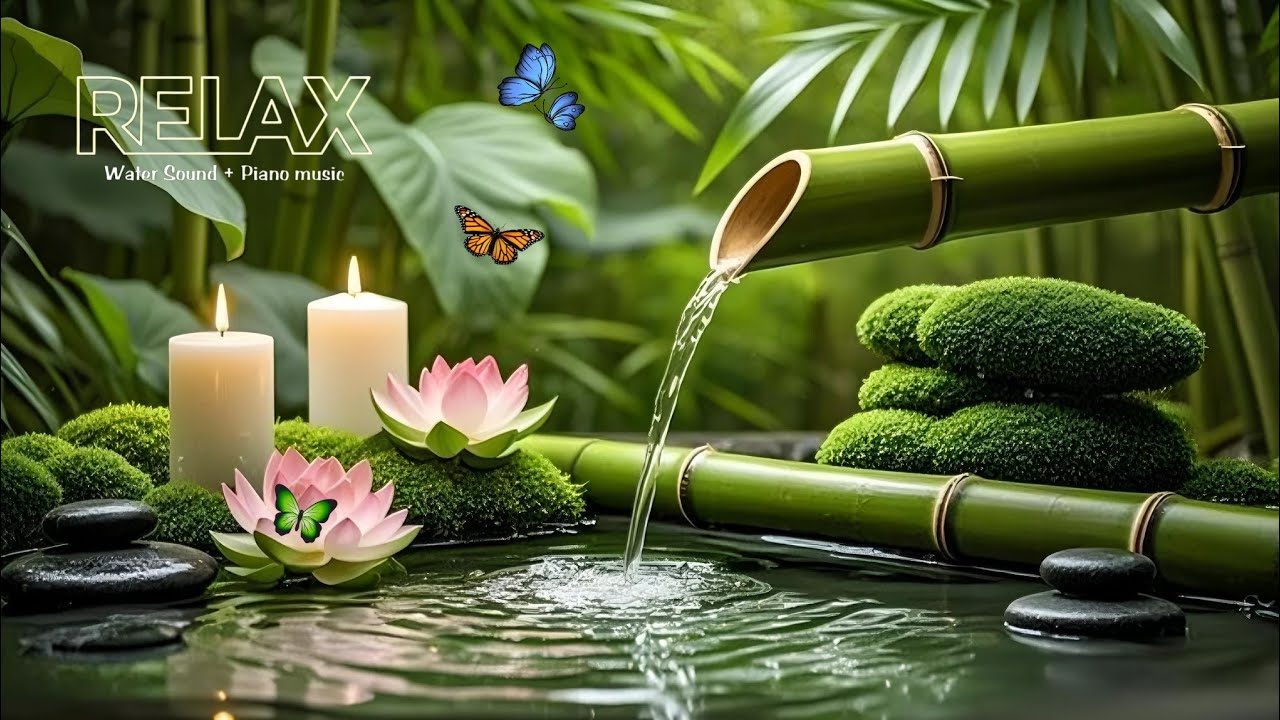 Relaxing Music for Healing + Bamboo Water Sounds 🌿 Relieves depression and tension & Nature Sounds