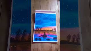 how to draw oil pastel sunset tree scenery