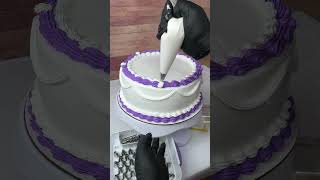 💜 Beautiful Purple &amp; White Rose Cake — Drape, Pearl &amp; Wave Piping Design