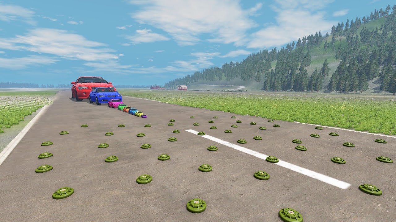 Big & Small Cars vs 100 Land Mines - BeamNG.Drive