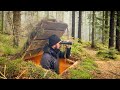 Building of a secret dugout  forest bunker for survival