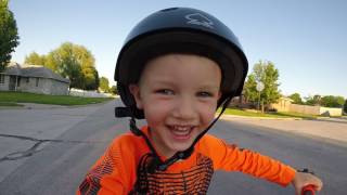 Cash age 3 1st ride on his new 16" Trek peddle bike
