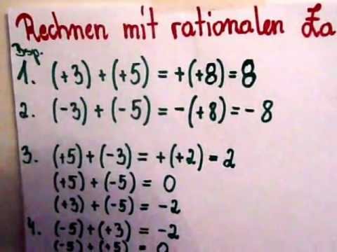 Rechnen mit rationalen Zahlen - Addition - YouTube