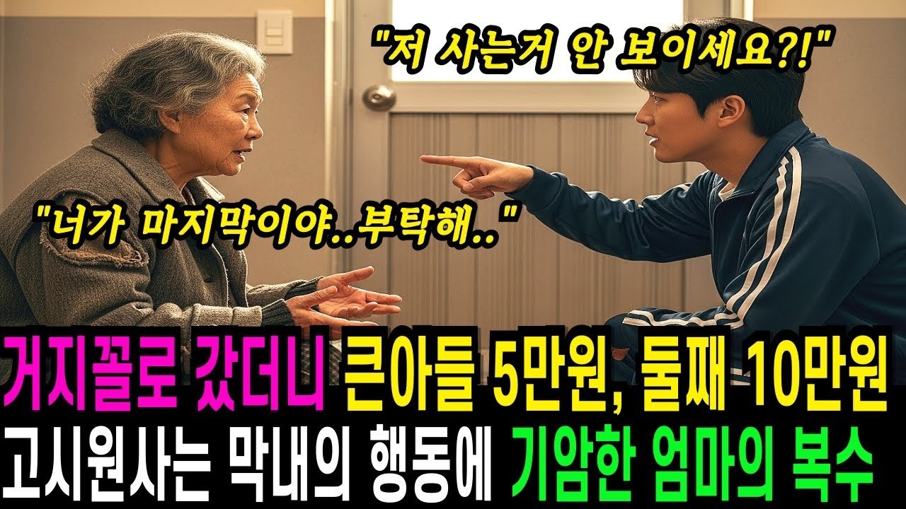 거지꼴로 갔더니 큰아들 5만원, 둘째딸 10만원, 공고졸업 막내의 행동에 기함한 엄마의 복수