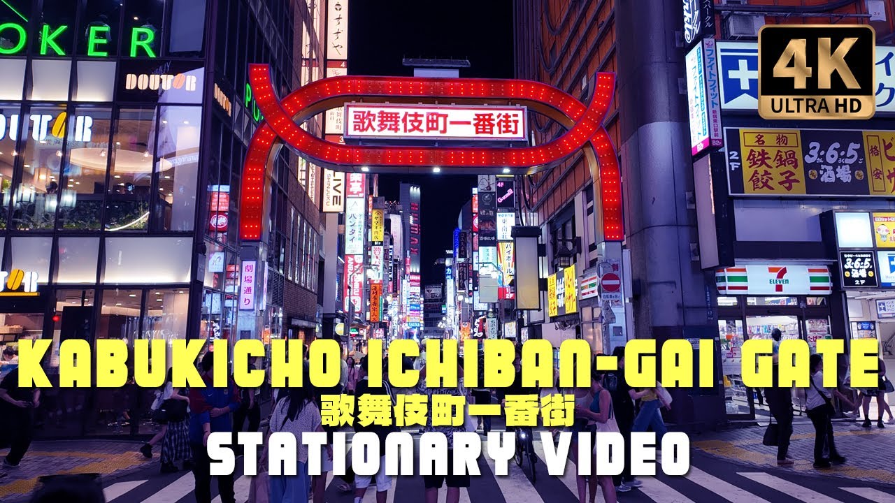 Kabukicho Ichibangai Gate Stationary Video, Tokyo Japan - Summer 2025 - [4K HDR] With Captions