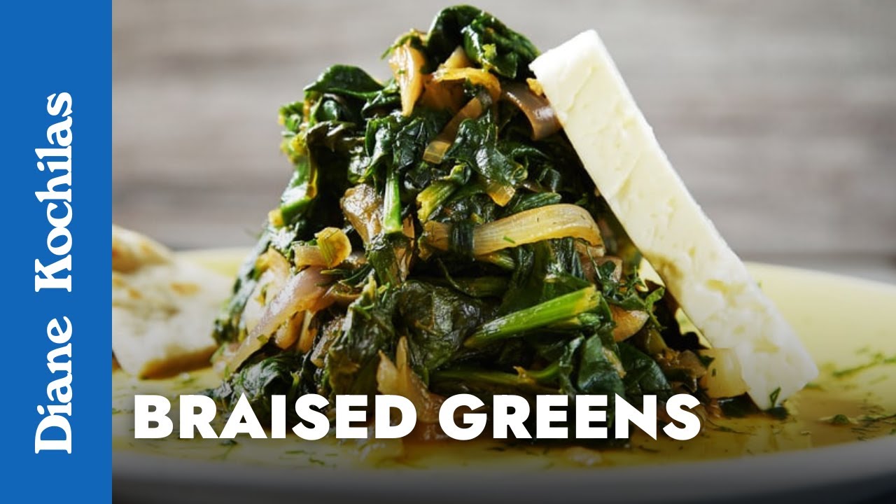Tsigareli - Braised Greens with Tomato & Feta