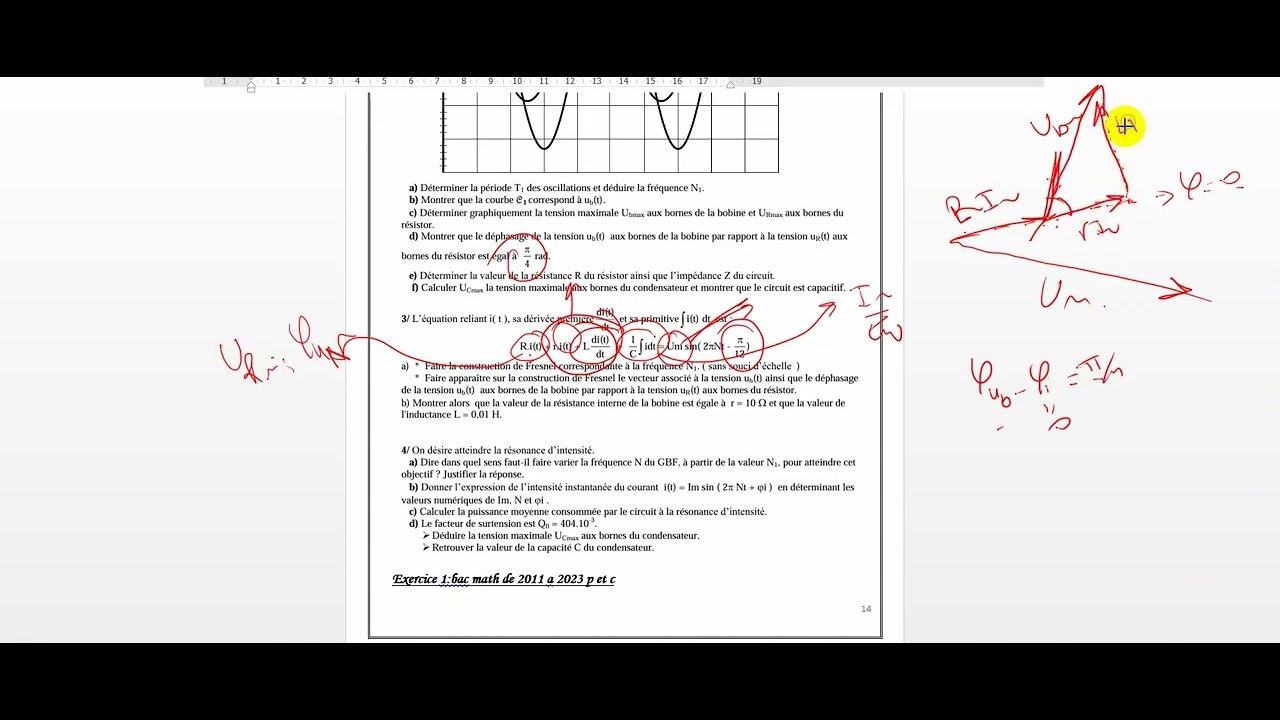 forcées electrique bac scientique construction de Fresnel exercice 8