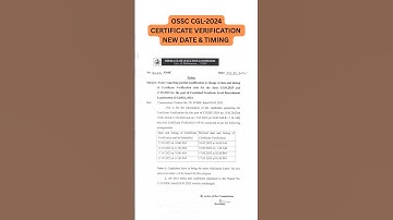 OSSC CGL-2024 CERTIFICATE VERIFICATION NEW DATE & TIMING  #ossc #exam #osscjob #osssc #news