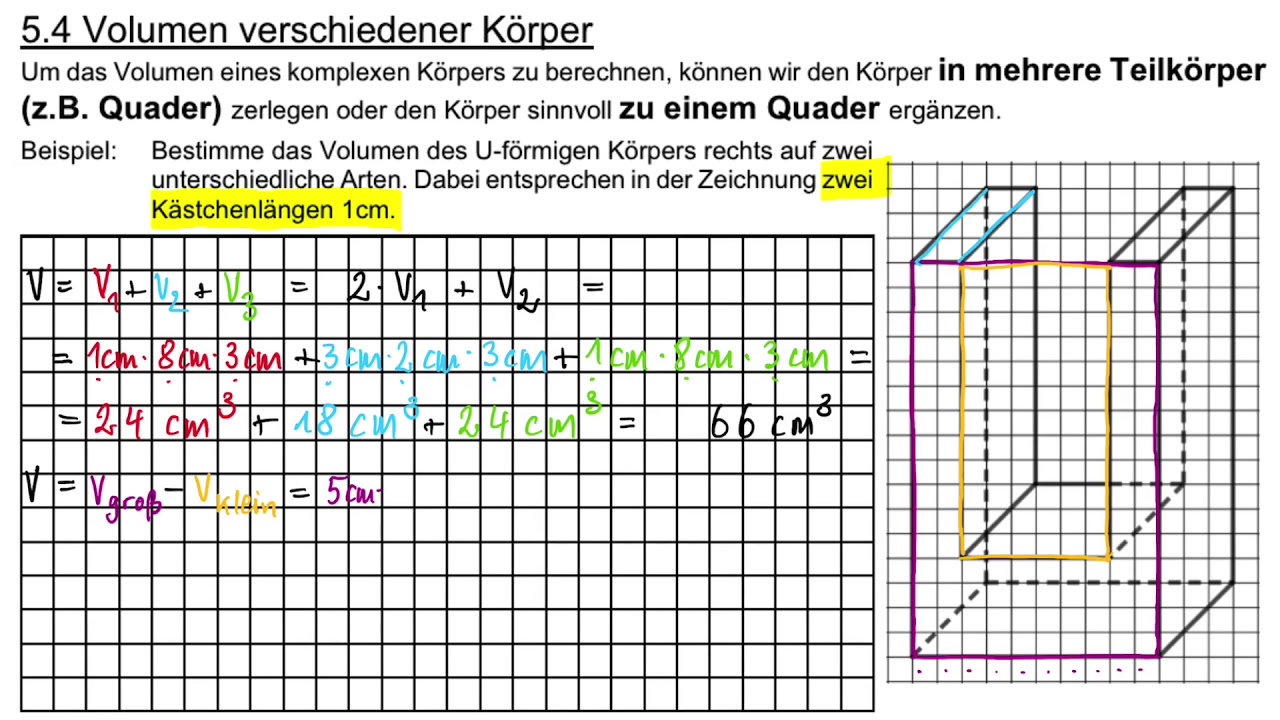 Mathe - Klasse 6 - 5.4 Volumen verschiedener Körper - YouTube