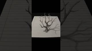 Drawing 3D Old Tree On Line Paper