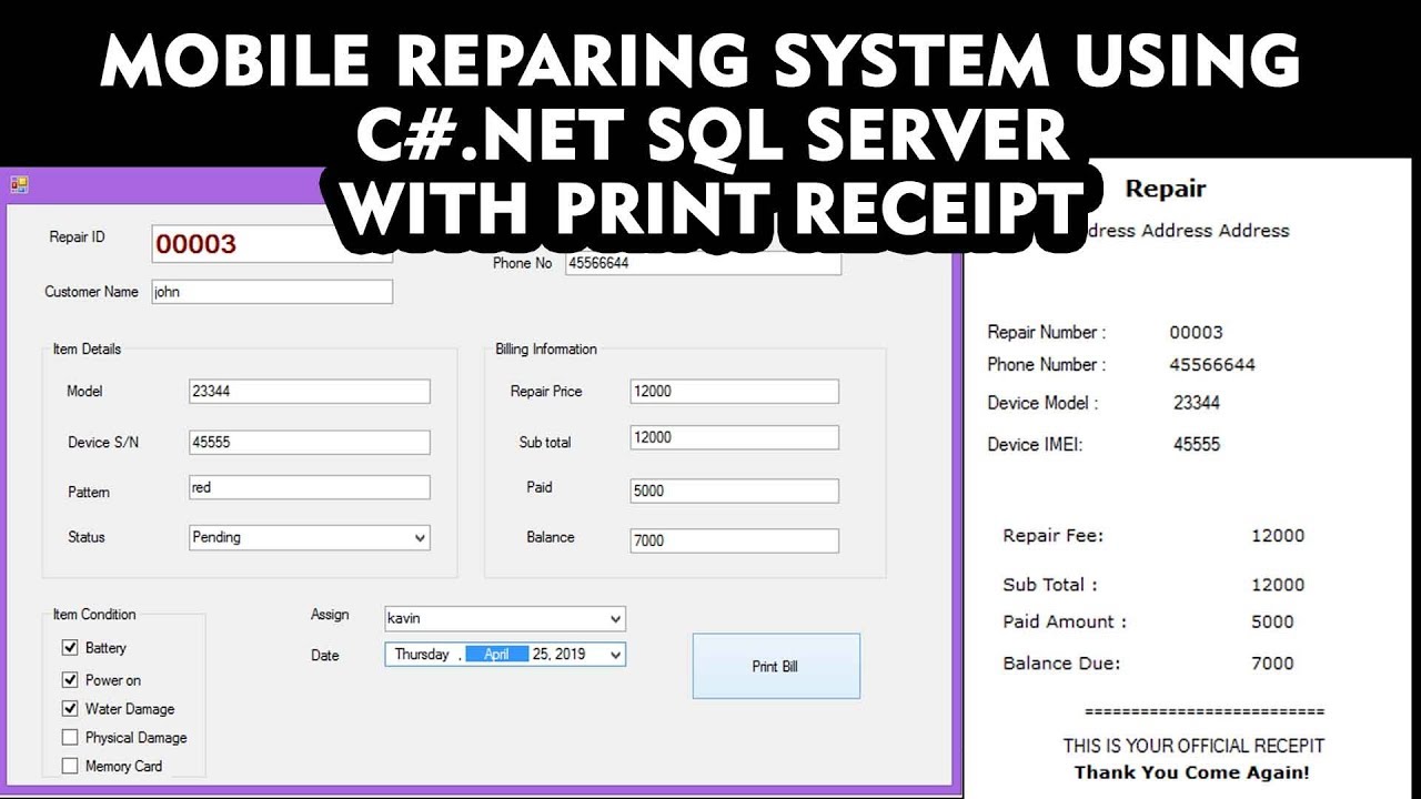 Mobile Repair management System using C#.net