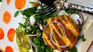 Dinner for my family of 5, Fried Green Tomatoes w/ Argula, Goat Cheese & Red onions, Sooooo Good!