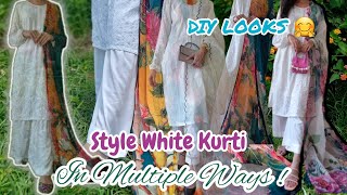 One Kurti 3 Stunning Outfit Ideas || How to style White Chickenkari shirt in 3 ways || Wardrobe Hack