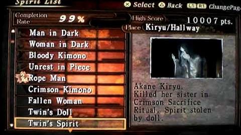 Fatal Frame II Completed Spirit List (PS2) P1 Glitched