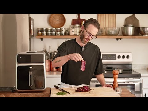 Ribeye steak with potato stacks, from the video