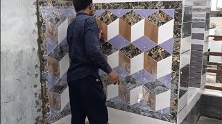 amazing skills 👍 installation 3d cube tiles design in the wall