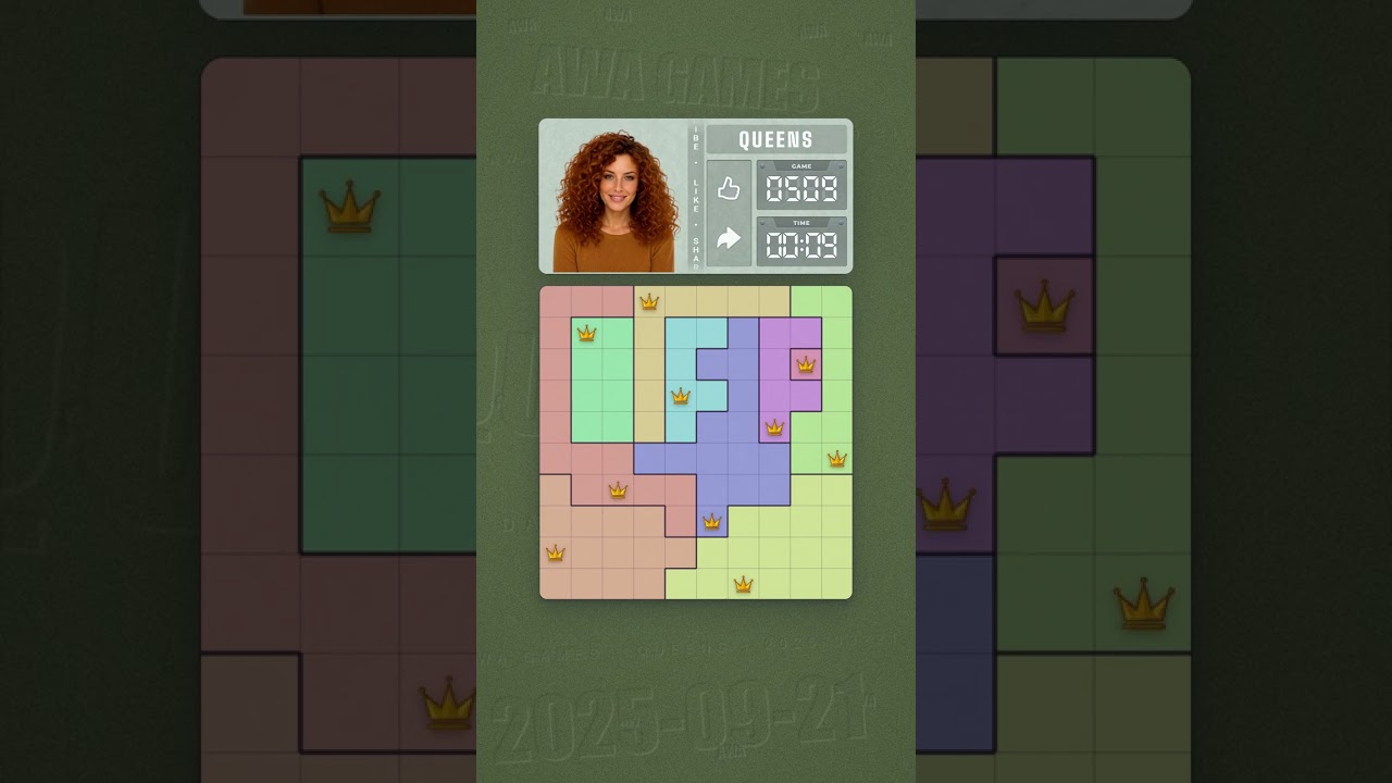 LinkedIn Queens #509 solved board for September 21, 2025, 10x10 grid