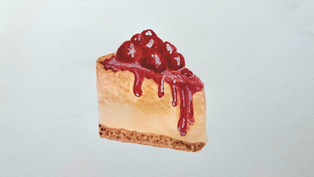 Cheesecake watercolor painting process | Daily Art  Practice 